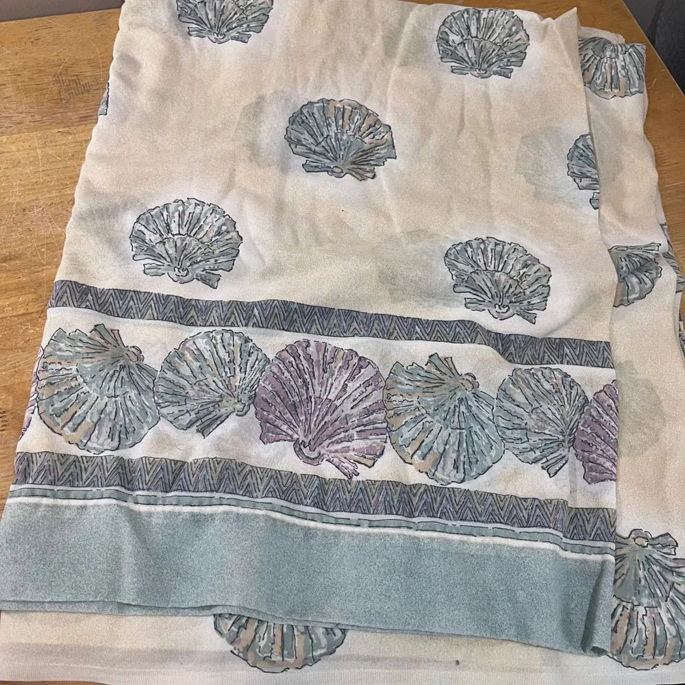 Vtg 90s Coastal Seashell Fabric Shower Curtain‎ Beige Sage Green 70x72 No Holes